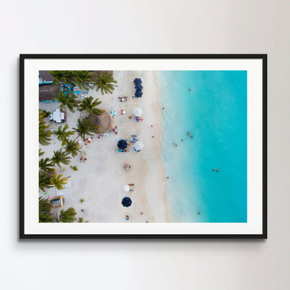 Beach umbrella near the blue ocean