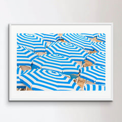 Umbrellas with Striped blue and white pattern