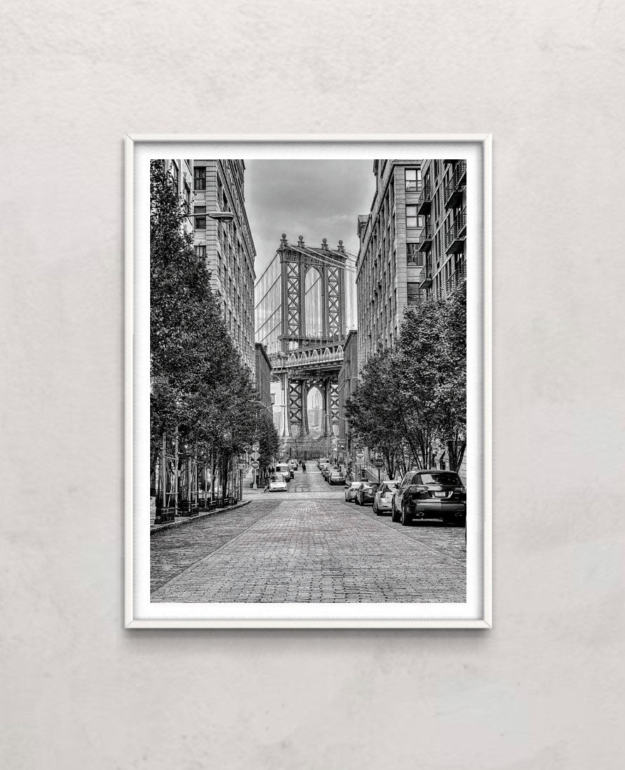 Manhattan Bridge seen from the Dumbo neighborhood in Brooklyn, New York