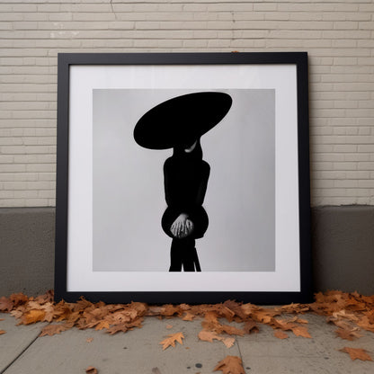 Abstract woman black silhouette with big hat