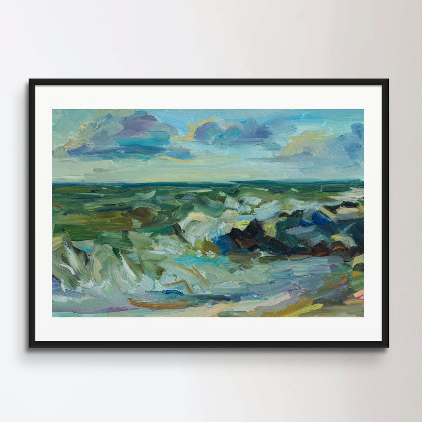 Sea oil painting. Abstract turquoise seascape. Impressionism, plein-air sketch, original work.