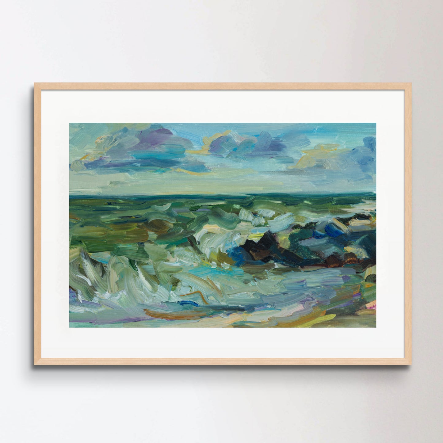 Sea oil painting. Abstract turquoise seascape. Impressionism, plein-air sketch, original work.