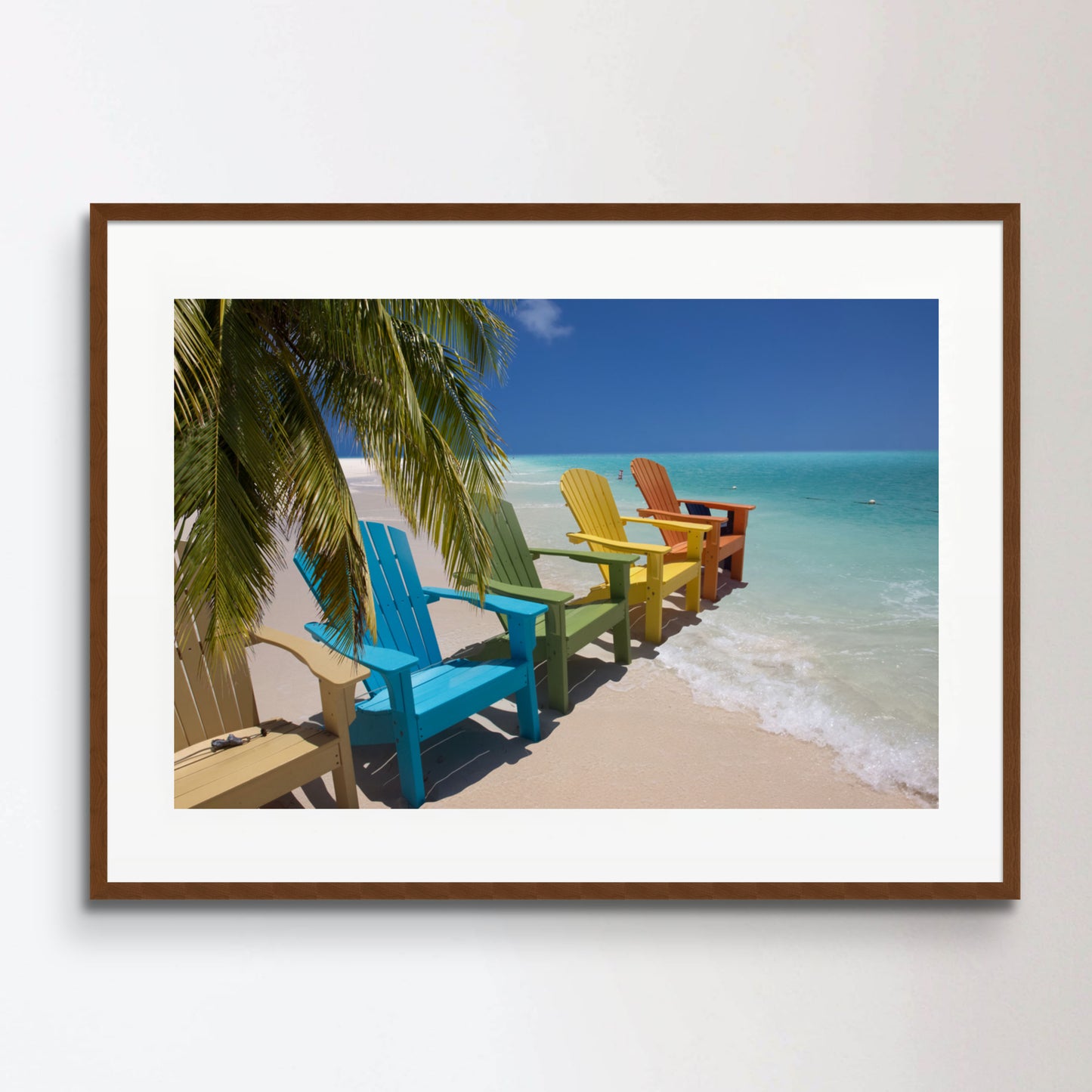 Colorful beach chairs on caribbean coast