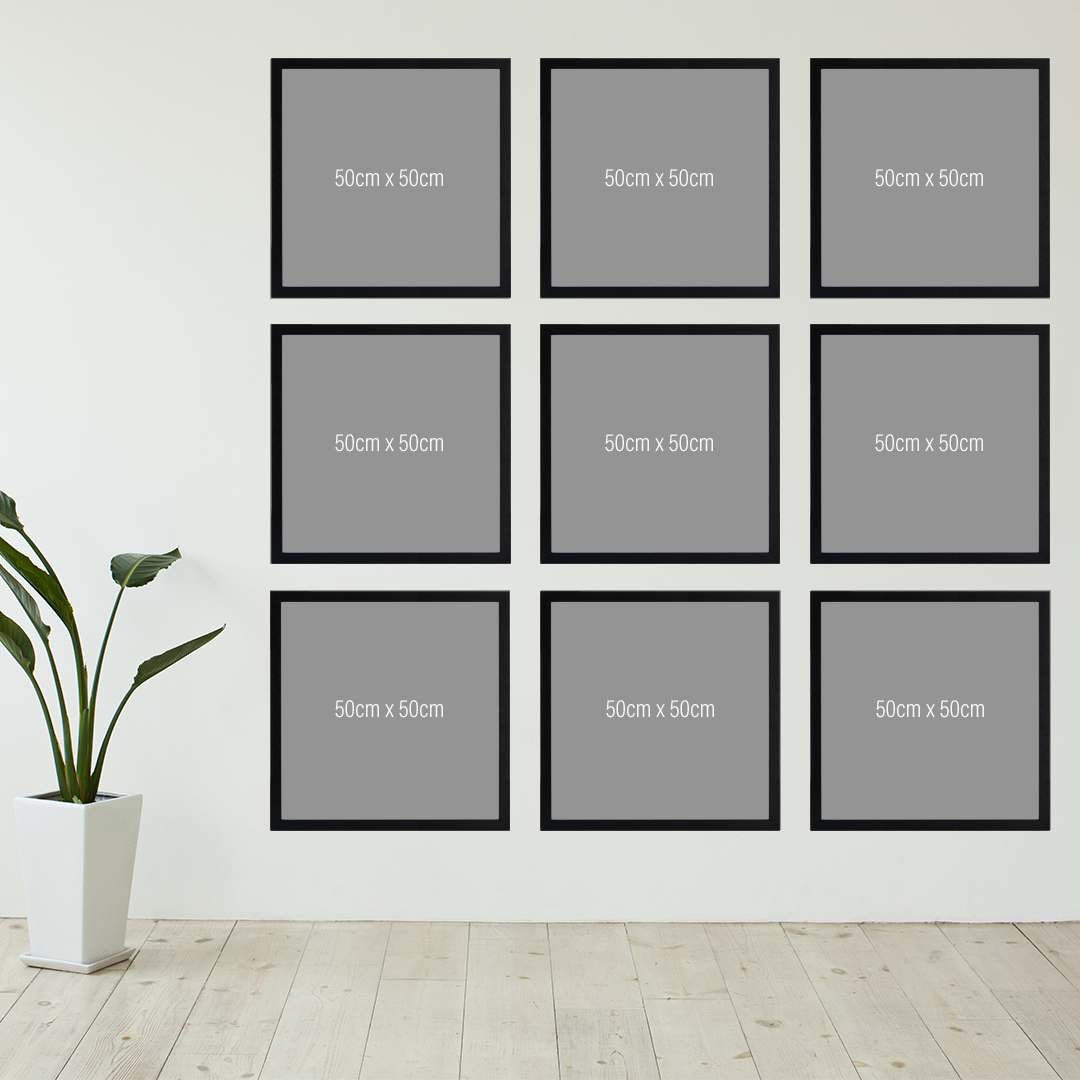 Black wooden square frame gallery wall bundle - 9 frames x50cmx50cm