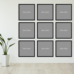 Black wooden square frame gallery wall bundle - 9 frames x50cmx50cm
