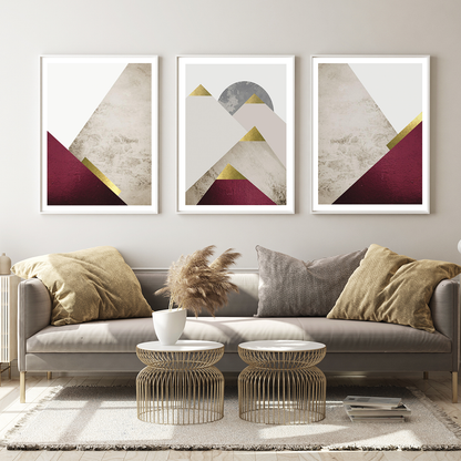 Beige Burgundy Mountains 1, 2 & 3 Set