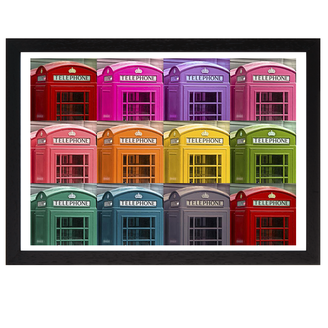 Multi coloured telephone boxes