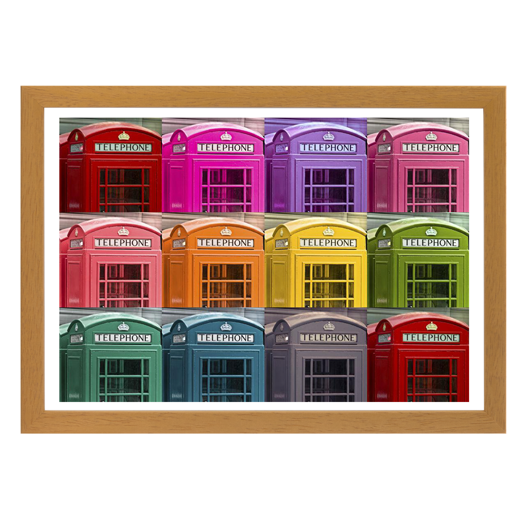 Multi coloured telephone boxes