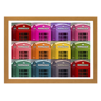 Multi coloured telephone boxes