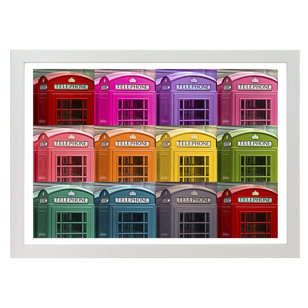 Multi coloured telephone boxes