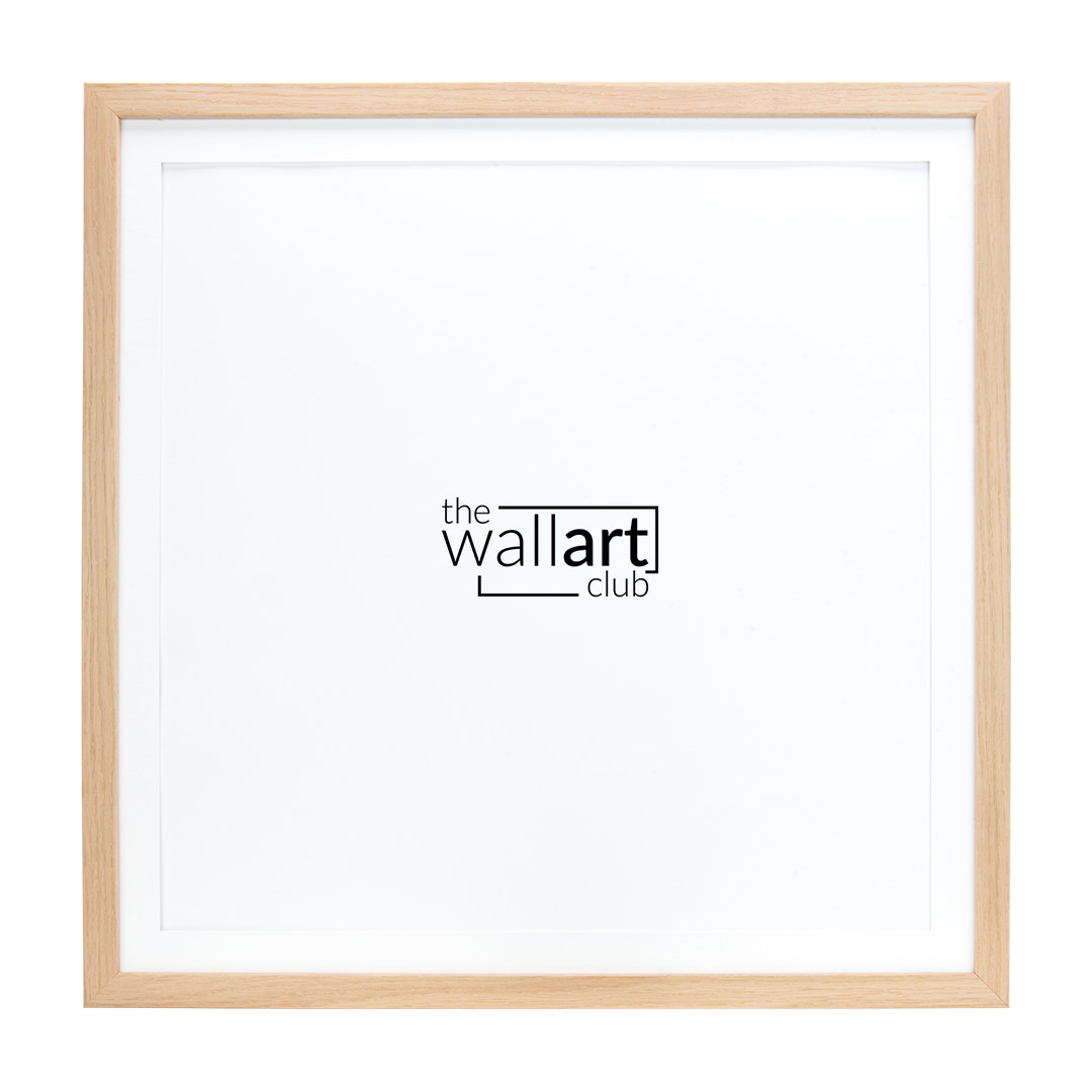 Square thin oak wooden frame with thin white mount