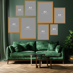 8 Piece Oak Wooden Picture Frame Set, 2x A2, 4 x A3 frame, 2 x A4 frames & 1 x A5 frame