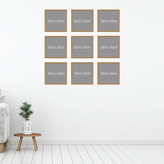 Oak wooden square frame gallery wall bundle - 9 frames